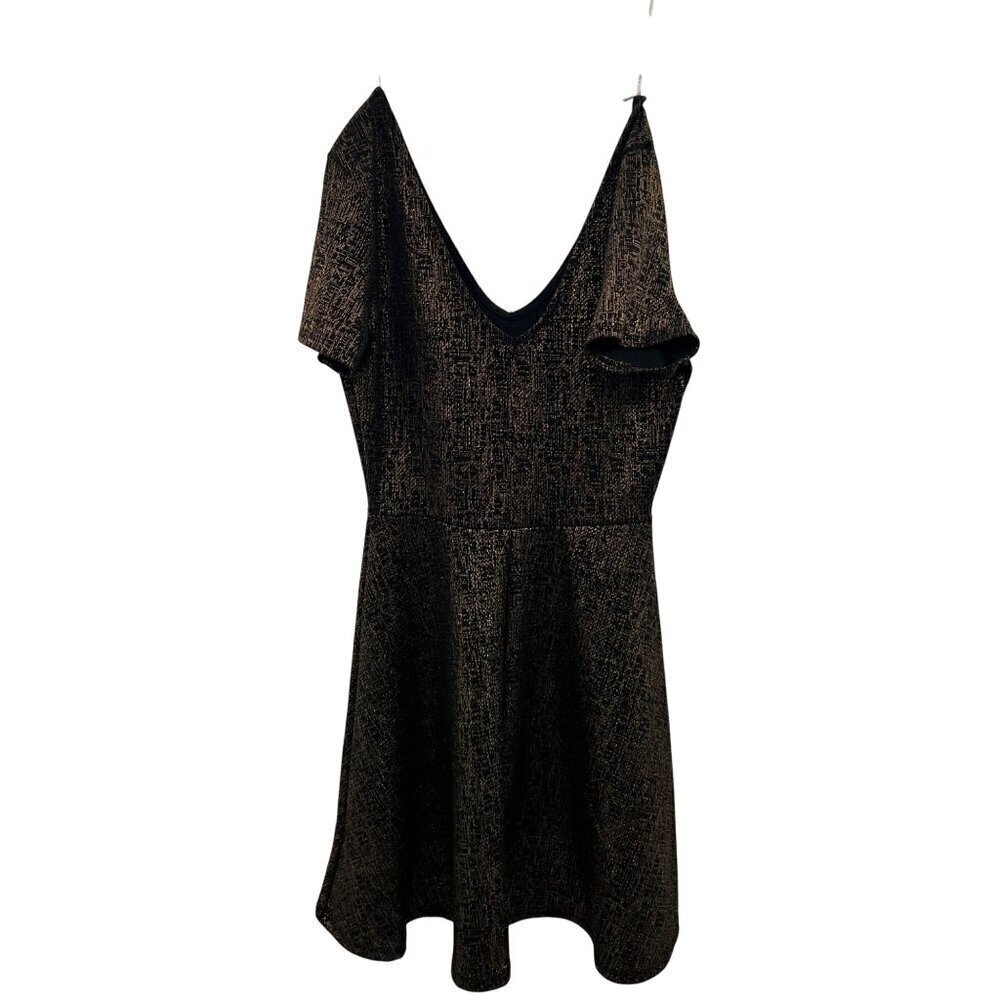 Rolla Coster Women's Short Sleeve A-Line Dress Black/Gold Size Small Above Knee